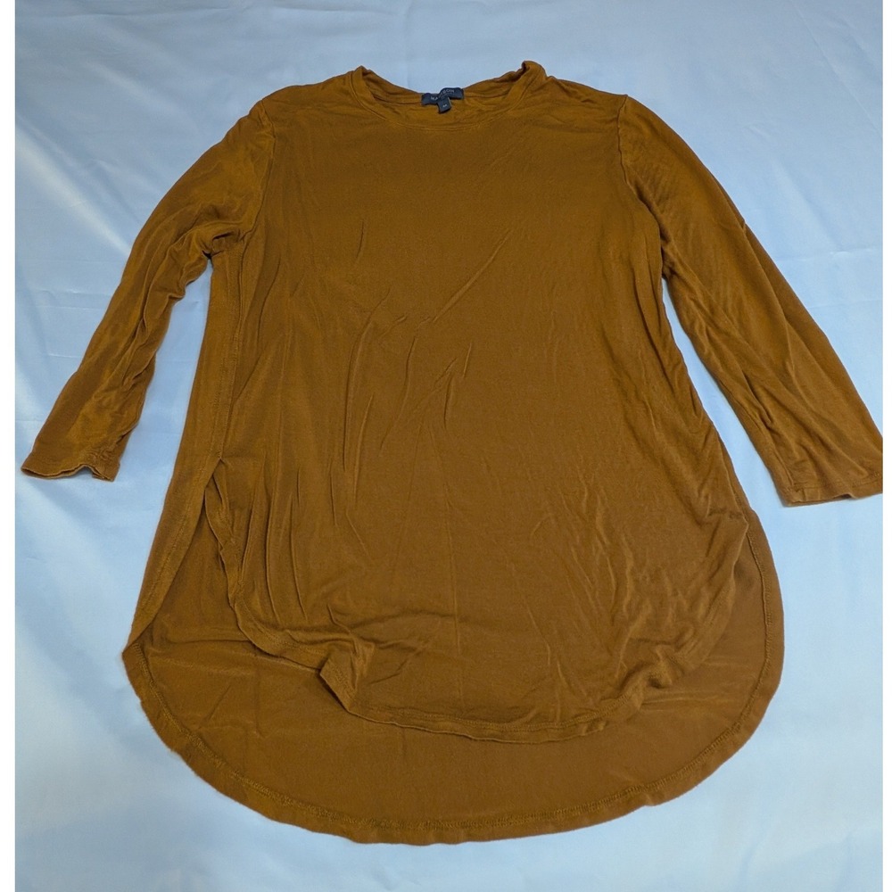 Madison Tunic Top Womens Medium Brown Excellent High Low 3/4 Sleeve Side Slit‎
